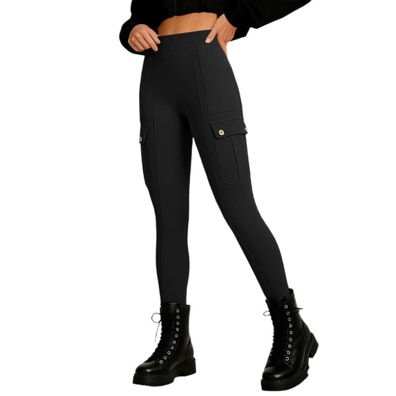 DHFJKG High Waist Yoga Pants For Women Cargo Workout Leggings With Pockets Gym Running Athletic Tights Tummy Control Comfortable Trousers
