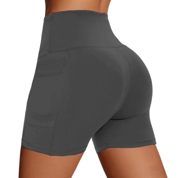 DHFJKG High Waisted Biker Shorts Women With Side Pockets Workout Yoga Tummy Control Fitness Soft Stretchy Running Tights Versatile Trousers