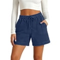 thumbnail image 1 of DHFJKG High Waisted Jean Shorts For Women Elastic Drawstring Loose Fit With Pockets Comfortable Solid Color Summer Denim Shorts Stylish Bottoms, 1 of 5