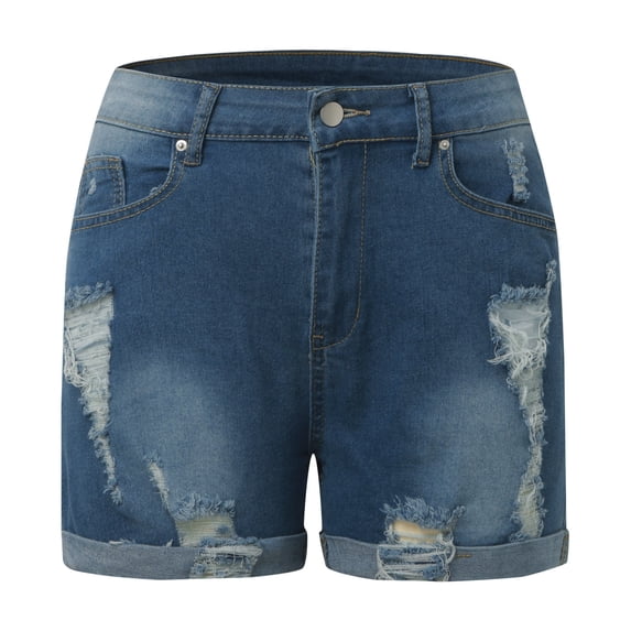 DHFJKG High Waisted Jean Shorts For Women Summer Distressed Ripped Loose Fit Straight Leg Rolled Hem Denim Shorts With Pockets Stylish Bottoms