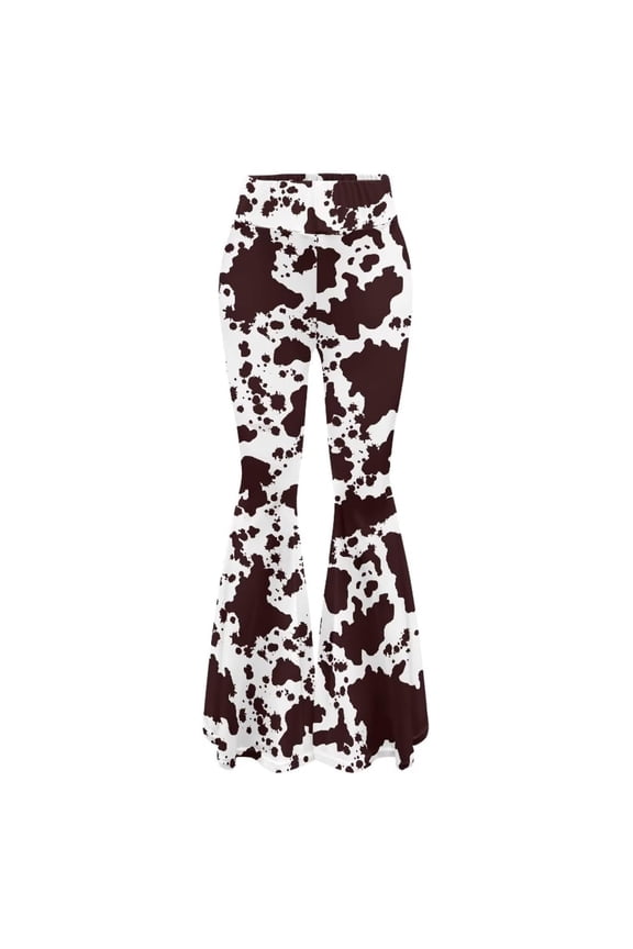 High Waisted Yoga Pants Women Sports Tight Cow Print Flared Leggings Tummy Control Buttery Soft Cozy Trousers