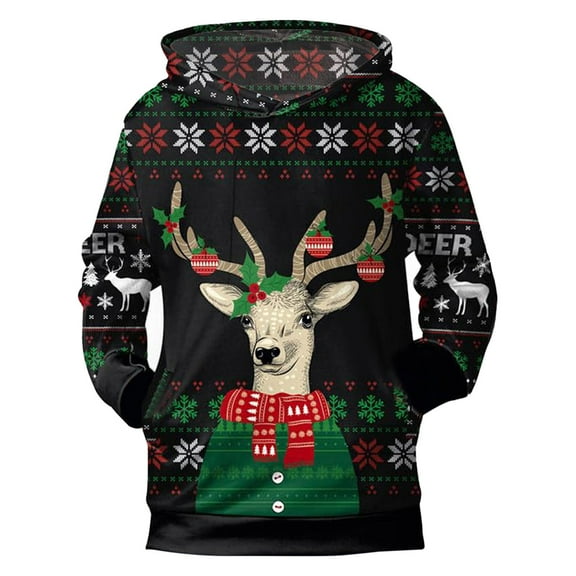 DHFJKG Hooded Pullover Child Toddler Boys Girls Christmas Long Sleeve Cartoon Reindeer Print Warm Hoodie Sweatshirts Kids Comfort Jumper Tops
