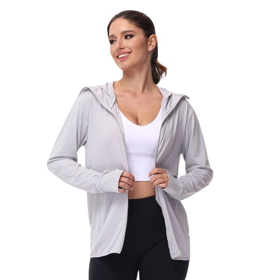 DHFJKG Hooded Sunscreen Coat For Women Solid Color Lightweight Casual Wear With Pockets Comfortable Loose Fit Long Sleeve Plus Size Jacket Classic Jackets