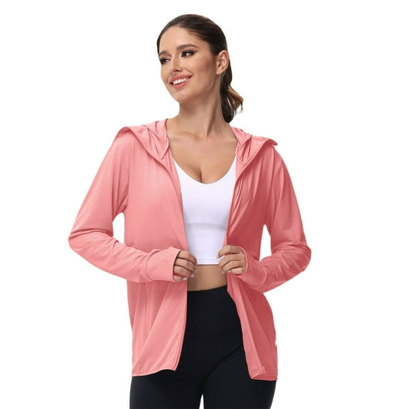 DHFJKG Hooded Sunscreen Coat For Women Solid Color Lightweight Casual Wear With Pockets Comfortable Loose Fit Long Sleeve Plus Size Jacket Fashionable Coats
