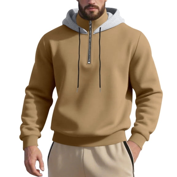 DHFJKG Hoodies For Men Quarter Zip Pullover With Stand Collar Thick Fuzzy Lining Sweatshirt Insulated Casual Tops