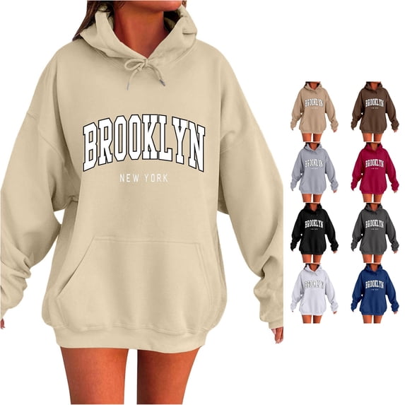 DHFJKG Hoodies For Women, Brooklyn Shirt, Long Sleeve Oversized Sweatshirts, Casual Drawstring Hooded Fall Pullover