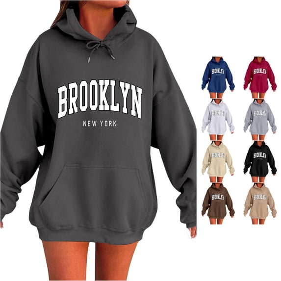 DHFJKG Hoodies For Women, Brooklyn Shirt, Long Sleeve Oversized Sweatshirts, Casual Drawstring Hooded Fall Pullover
