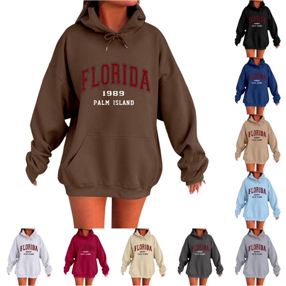 DHFJKG Hoodies For Women, Florida Shirt, Long Sleeve Oversized Sweatshirts, Casual Drawstring Hooded Fall Pullover