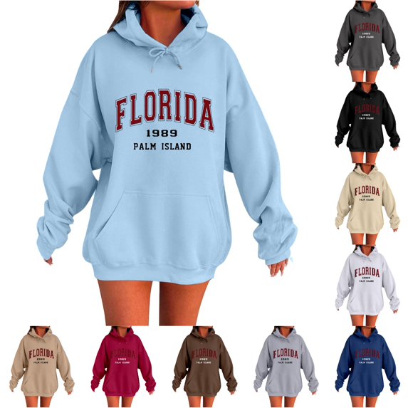 DHFJKG Hoodies For Women, Florida Shirt, Long Sleeve Oversized Sweatshirts, Casual Drawstring Hooded Fall Pullover