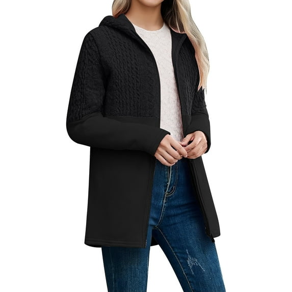 DHFJKG Hoodies For Women Jackets Jacquard Patchwork Slim Fit Long Sleeve Solid Color Hooded Coat Winter Insulated Comfort Outerwear
