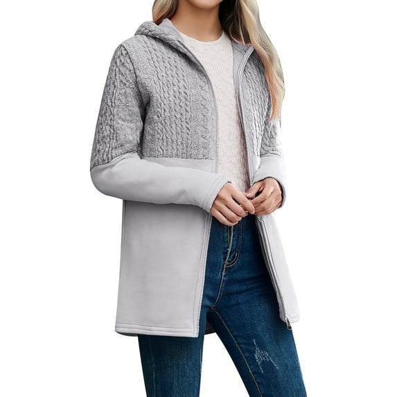 DHFJKG Hoodies For Women Jackets Jacquard Patchwork Slim Fit Long Sleeve Solid Color Hooded Coat Winter Insulated Comfort Outerwear