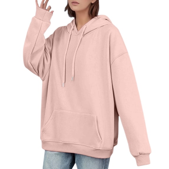 DHFJKG Hoodies For Women Oversized Plain Sweatshirt Drop Shoulder Loose Fit Long Sleeve Drawstring Casual Pullover Athleisure Tops