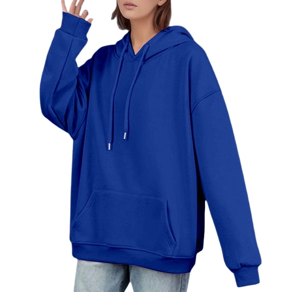 DHFJKG Hoodies For Women Oversized Plain Sweatshirt Drop Shoulder Loose Fit Long Sleeve Drawstring Casual Pullover Classic Tops
