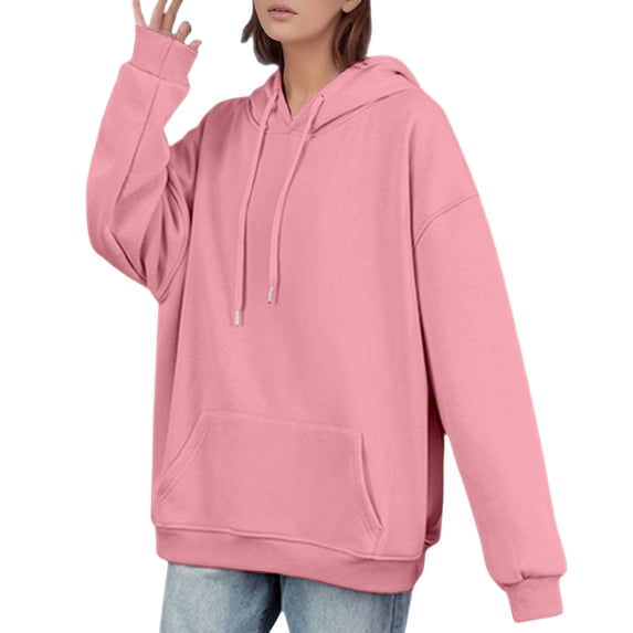 DHFJKG Hoodies For Women Oversized Plain Sweatshirt Drop Shoulder Loose Fit Long Sleeve Drawstring Casual Pullover Comfortable Tops