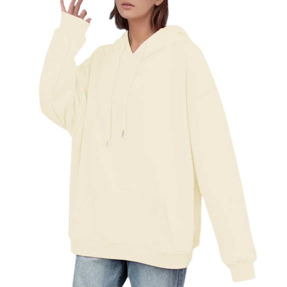 DHFJKG Hoodies For Women Oversized Plain Sweatshirt Drop Shoulder Loose Fit Long Sleeve Drawstring Casual Pullover Soft Tops