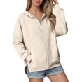 thumbnail image 1 of DHFJKG Hoodies For Women Solid Color Casual Long Sleeve Hooded Zipper Jacket Raglan Sleeve Lightweight Outwear Spring Comfort Outerwear, 1 of 4
