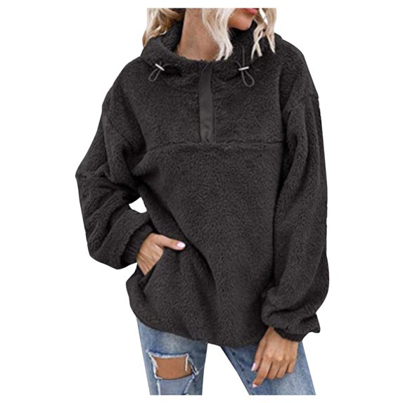 DHFJKG Hoodies For Women Sweatshirt Quarter Zip Fuffy Long Sleeve Pullover Winter Double-Sided Plush Comfort Tops
