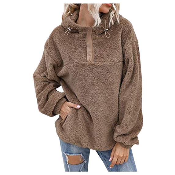 DHFJKG Hoodies For Women Sweatshirt Quarter Zip Fuffy Long Sleeve Pullover Winter Double-Sided Plush Cozy Tops