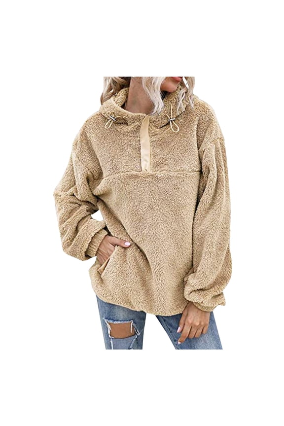 Hoodies For Women Sweatshirt Quarter Zip Fuffy Long Sleeve Pullover Winter Double-Sided Plush Soft Tops