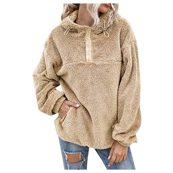 DHFJKG Hoodies For Women Sweatshirt Quarter Zip Fuffy Long Sleeve Pullover Winter Double-Sided Plush Soft Tops