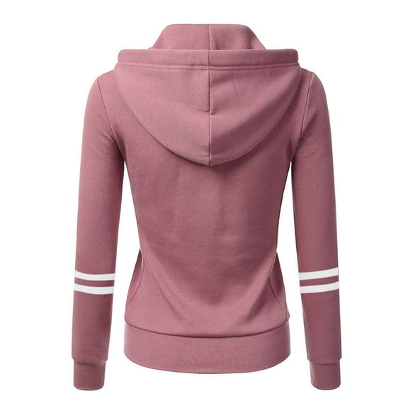 DHFJKG Hoodies For Womens Jackets Sweatshirt Striped Long Sleeve Slim Fit Hooded Drawstring Zipper Coat With Pockets Casual Athleisure Soft Outerwear