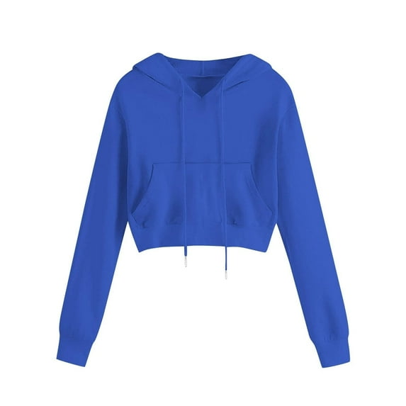 DHFJKG Hoodies Girls Solid Pullover Crop Hoodie With A Hood Long Sleeve Drawstring Pocket Sports Hoodie Round Neck Cozy Tops