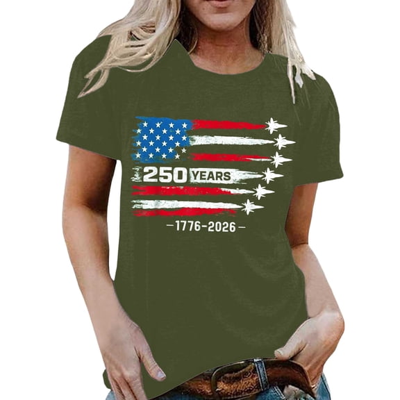 DHFJKG Independence Day T Shirts For Women Short Sleeve Crew Neck Tees 250 Years Anniversary 4Th Of July Tops