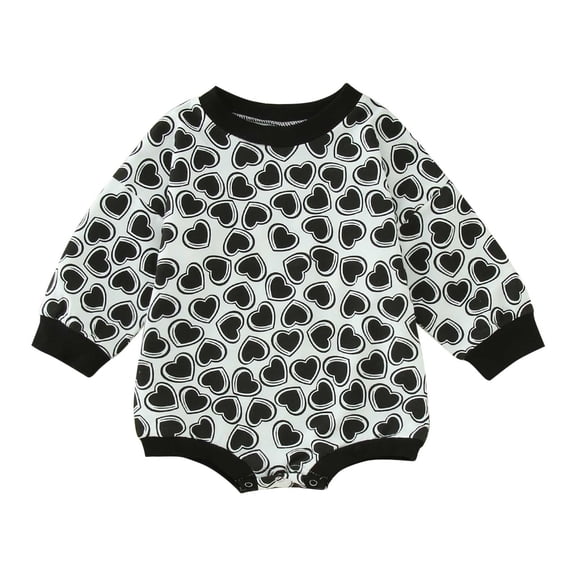 DHFJKG Infant Baby Girl Romper Heart Print Long Sleeve Crewneck Bodysuit Valentine's Day Clothes For 6-12M Lovely Onesie