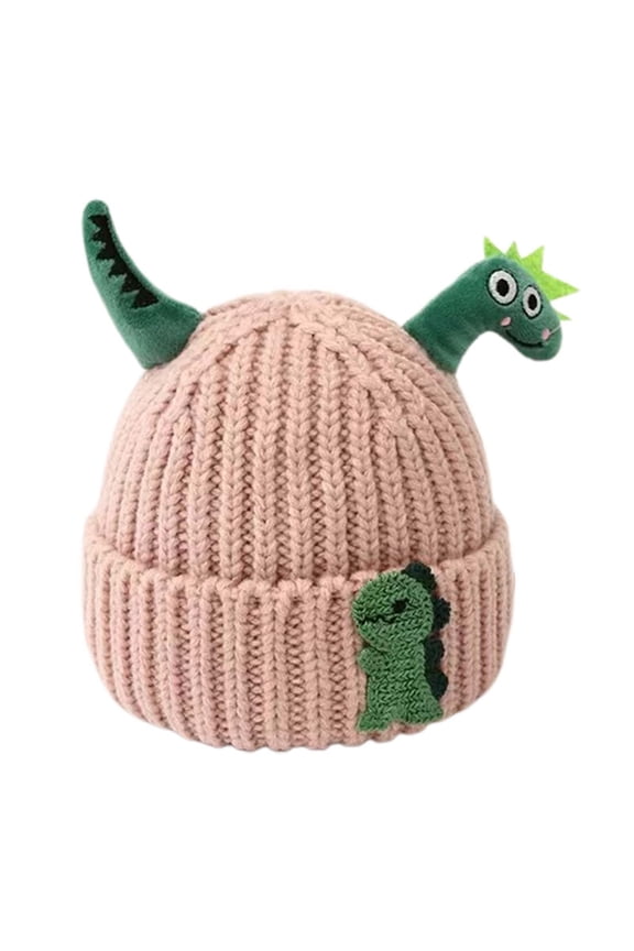 Infant Baby Girls Boys Warm Knit Hat Kids Winter Ribbed Beanie With Cartoon Dinosaur Design Versatile Hats