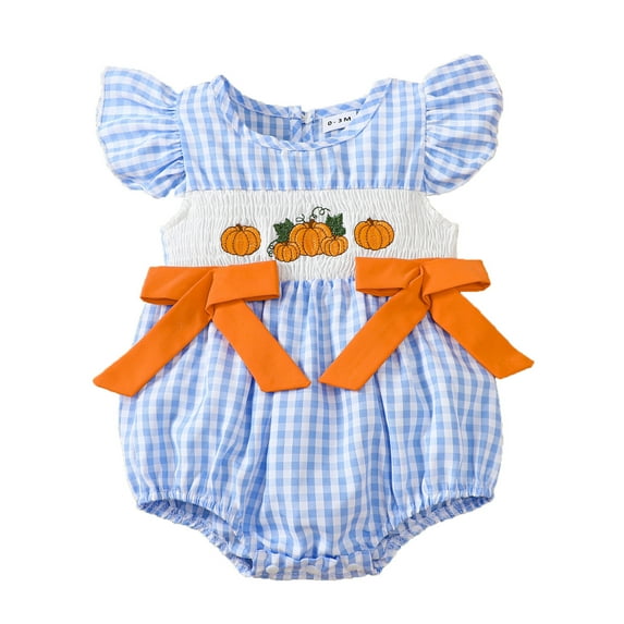 DHFJKG Baby Girls Bodysuits Halloween Pumpkin Embroidery Flutter Sleeveless Plaid Onesie Toddler Girls Onesies Stylish 6-12 Months