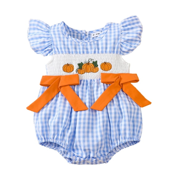 DHFJKG Baby Girls Bodysuits Halloween Pumpkin Embroidery Flutter Sleeveless Plaid Onesie Toddler Onesies Girls Button 12-18 Months