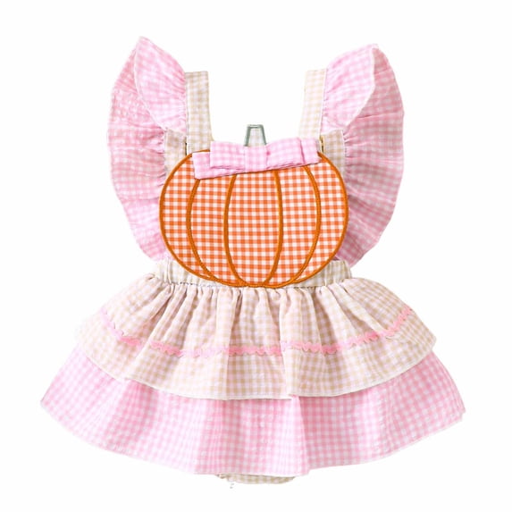 DHFJKG Baby Girls Bodysuits Halloween Pumpkin Plaid Printed Loose Fit Stretchy Casual Onesie Toddler Onesies Girls Button 0-3 Months