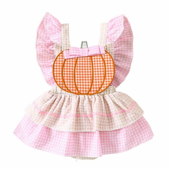 DHFJKG Baby Girls Bodysuits Halloween Pumpkin Plaid Printed Loose Fit Stretchy Casual Onesie Toddler Onesies Girls Button 6-12 Months