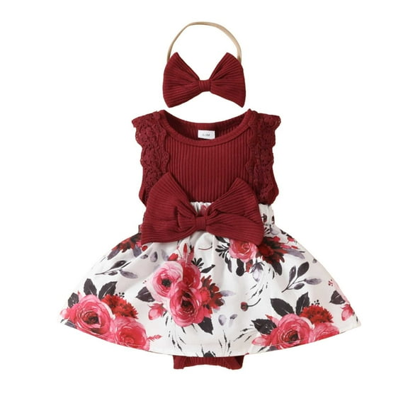 DHFJKG Infants Baby Girls Sleeveless Bodysuits Lace Trim Bow Ribbed Comfortable Onesie With Headband Toddler Girls Onesies Stylish 9-12 Months