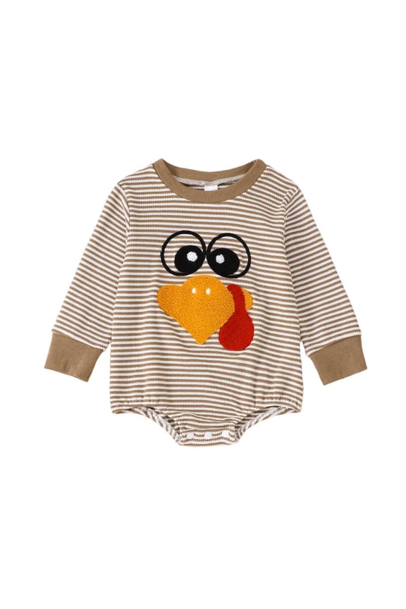 Toddlers Boys Bodysuit Thanksgiving Turkey Embroidery Striped Long Sleeve Onesie Baby Onesies Boy 3-6 Months