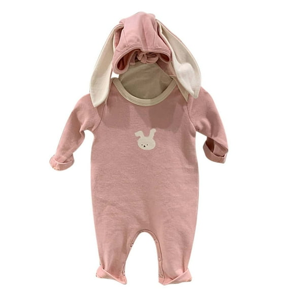 DHFJKG Toddlers Boys Girls Bodysuit Solid Color Cute Knit Long Sleeve Onesie With Hat Baby Onesies Boy 6-12 Months