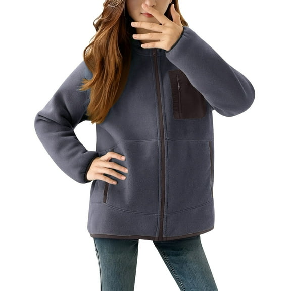 DHFJKG Jackets For Women Fuzzy Jacket Lightweight Long Sleeve Stand Collar Zipper Outwear With Pockets Hiking Casual Cozy Outerwear