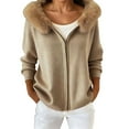 thumbnail image 1 of DHFJKG Jackets For Women Fuzzy Trim Hoodies Solid Color Long Sleeve Loose Fit Drop Shoulder Zipper Jacket Casual Outerwear, 1 of 6