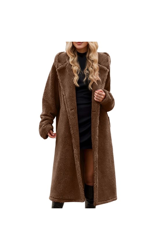 Jackets For Women Longline Hoodies Fluffy Solid Color Button Mid-Calf Overcoat With Pockets For Cold Weather Versatile Outerwear