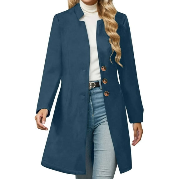 DHFJKG Jackets For Women Trench Coat Long Sleeve Button Down Mediun Length Slim Fit Overcoat Timeless Solid Color Versatile Outerwear