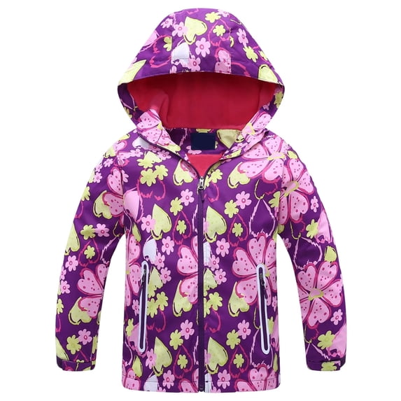 DHFJKG Jackets Girls Lined Windbreaker Colorful Printed Zipper Jacket Outdoor Raincoat Softshell Warm Hooded Coat For Toddler Youth Kids Long Sleeve Comfort OutWear