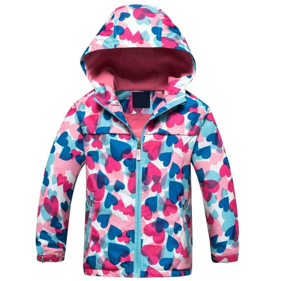 DHFJKG Jackets Girls Lined Windbreaker Colorful Printed Zipper Jacket Outdoor Raincoat Softshell Warm Hooded Coat For Toddler Youth Kids Long Sleeve Comfort OutWear