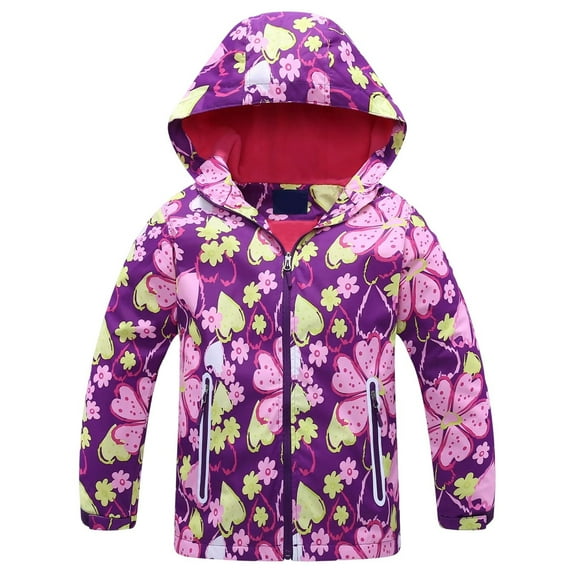 DHFJKG Jackets Girls Lined Windbreaker Colorful Printed Zipper Jacket Outdoor Raincoat Softshell Warm Hooded Coat For Toddler Youth Kids Long Sleeve Cozy Outerwear