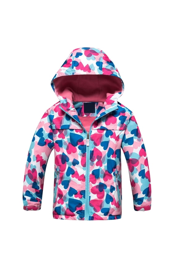 Jackets Girls Lined Windbreaker Colorful Printed Zipper Jacket Outdoor Raincoat Softshell Warm Hooded Coat For Toddler Youth Kids Long Sleeve Soft OutWear