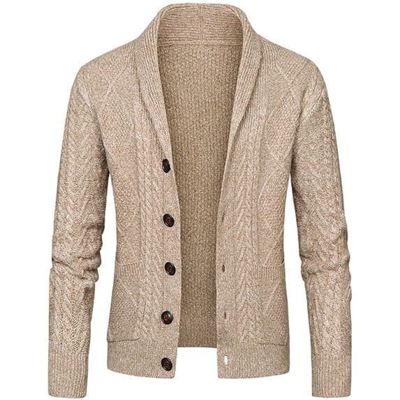 DHFJKG Jacquard Knit Sweater Suit Jacket Mens Shawl Collar Long Sleeve Button Up Cardigan Outwear Solid Color Knitting Business Casual Dress Coat Fall Winter Classic Outerwear