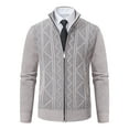 thumbnail image 1 of DHFJKG Jacquard Sweaters Zip Up Cardigan Mens Jacket Slim Fit Long Sleeve Stand Collar Knitted Business Casual Dress Sweater Coat With Pockets Winter Comfort Outerwear, 1 of 4