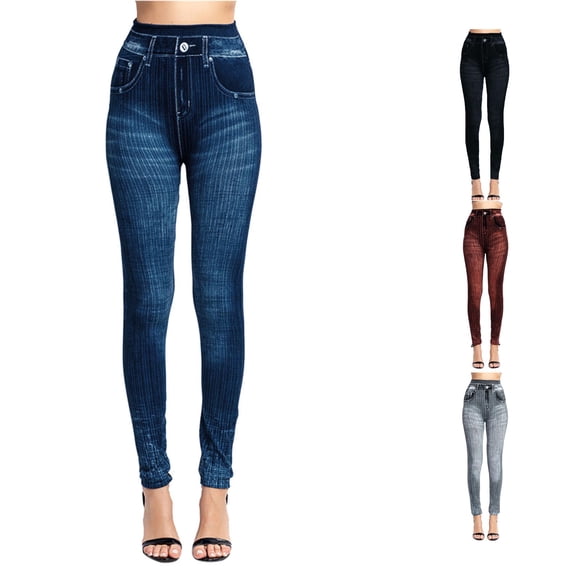 DHFJKG Jean Look Leggings For Women High Waist Denim Printed Seamless Stretchy Buttery Soft Yoga Leggings
