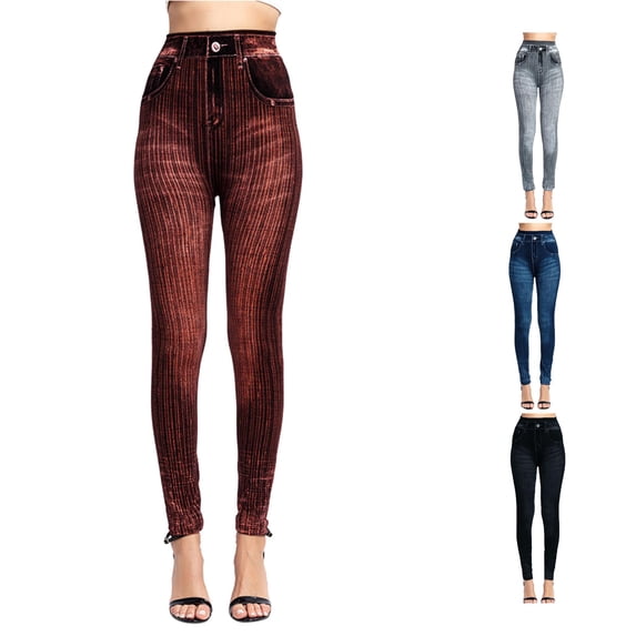 DHFJKG Jean Look Leggings For Women High Waist Denim Printed Seamless Stretchy Buttery Soft Yoga Leggings