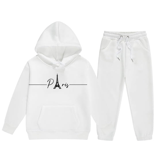 DHFJKG Kids 2 Piece Winter Outfit Girls Boys Hoodies Long Sleeved Letter Print Hooded Sweatshirts Elastic Drawstring Ankle-Tied Sweatpants Outfits For 2-13 Years Comfort Sets