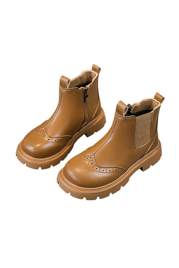 Kids Ankle Boots For Boys Girls Solid Color Round Toe Soft Sole Booties With Side Zipper For Fall Winter Versatile Shoes